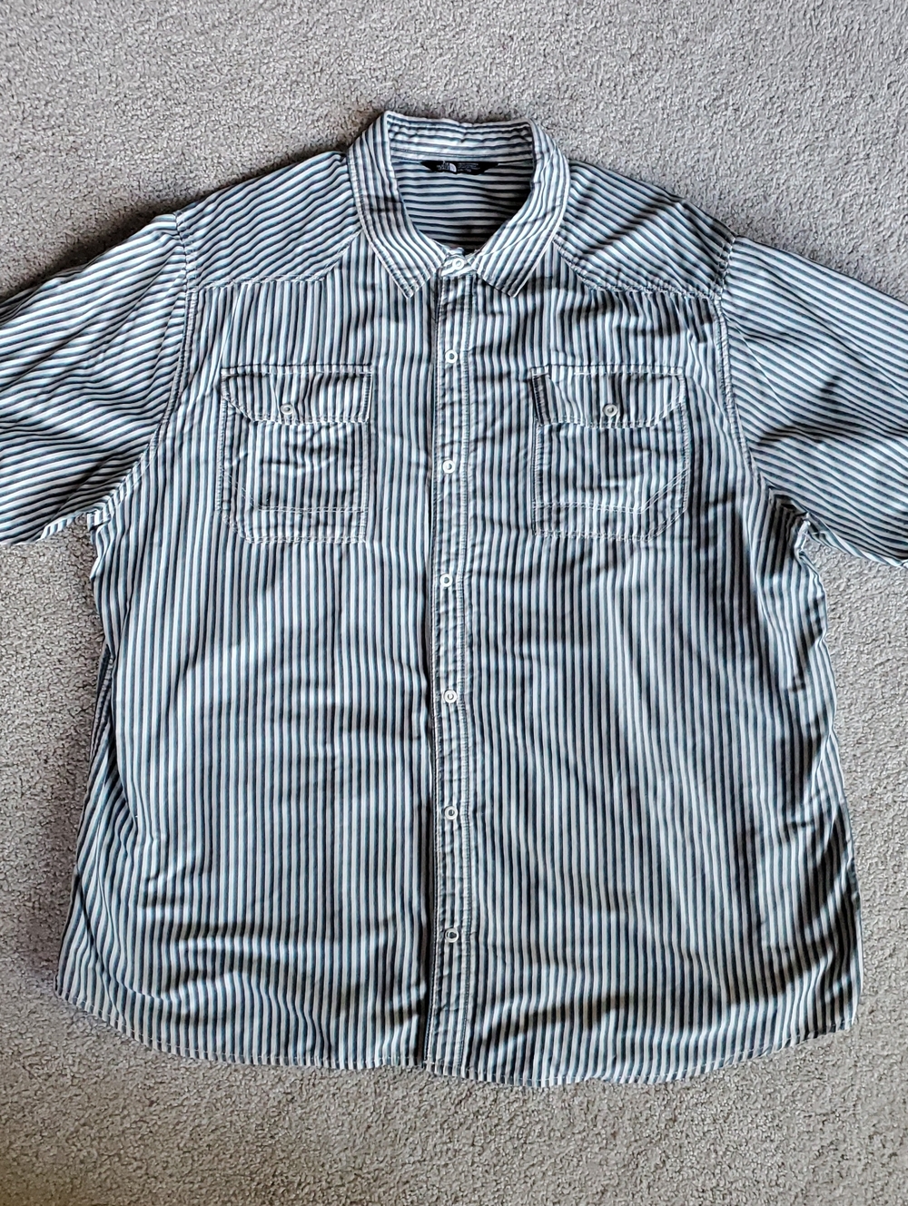 The North Face Men's Black, Green & White Vertical Stripe Button-Down Shirt